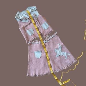 John r craighead Two-Piece Pink Suede Fringe Vest and Skirt Set